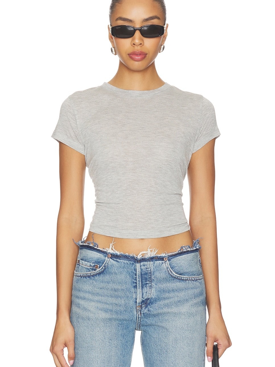 Agolde Adine Shrunken Tee Grey Heather Xs | Cropped Baby Tee